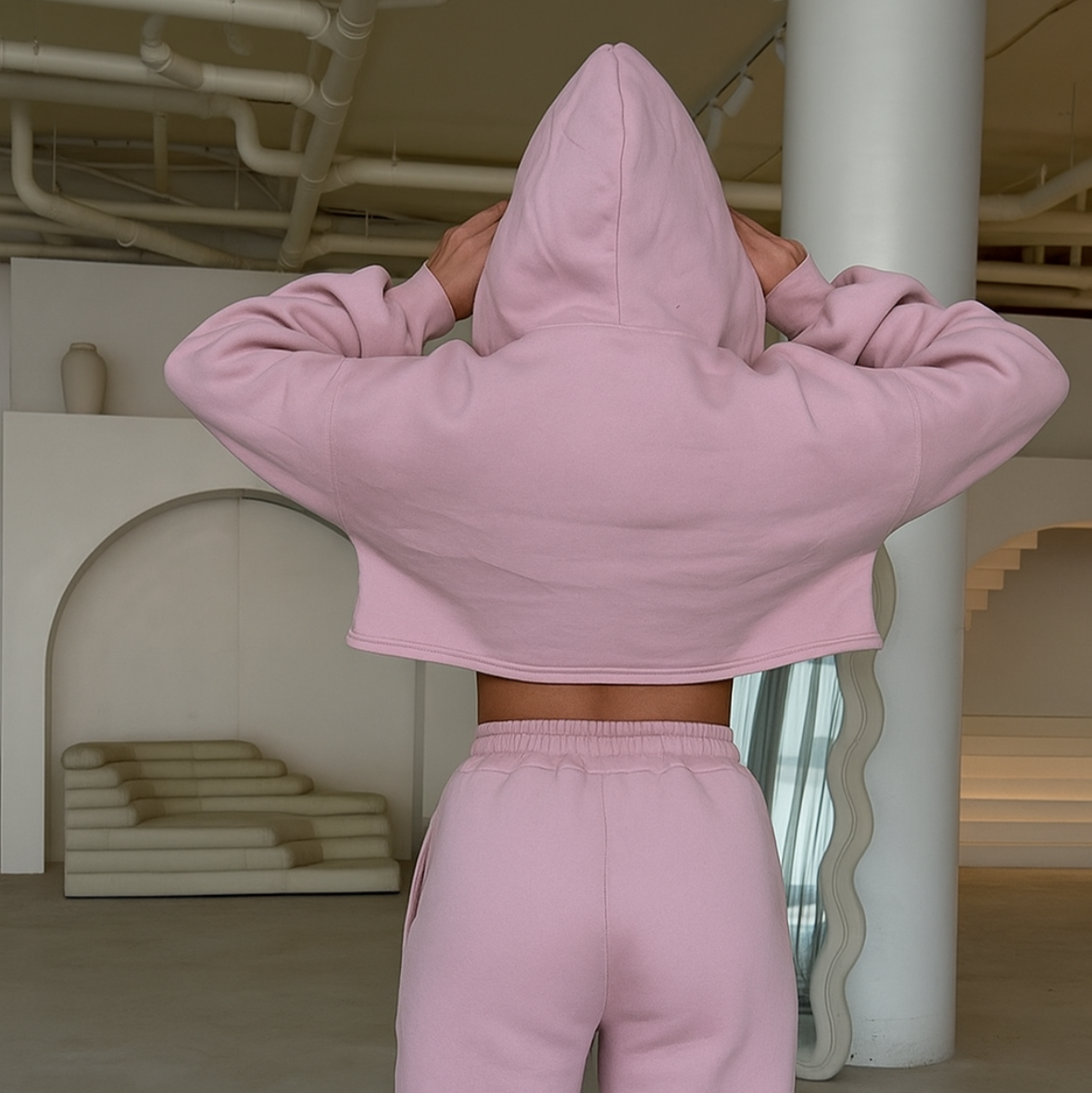 Cozy Cropped Hoodie - Dusty Pink