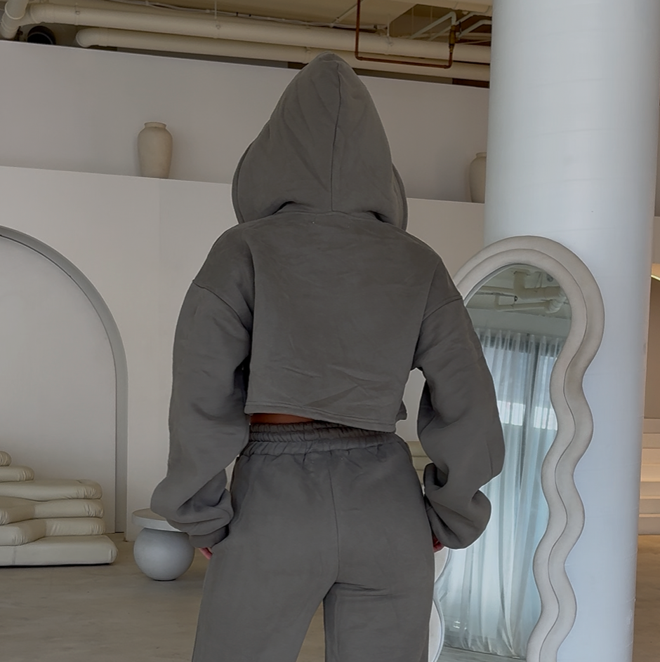 Cozy Cropped Hoodie - Khaki